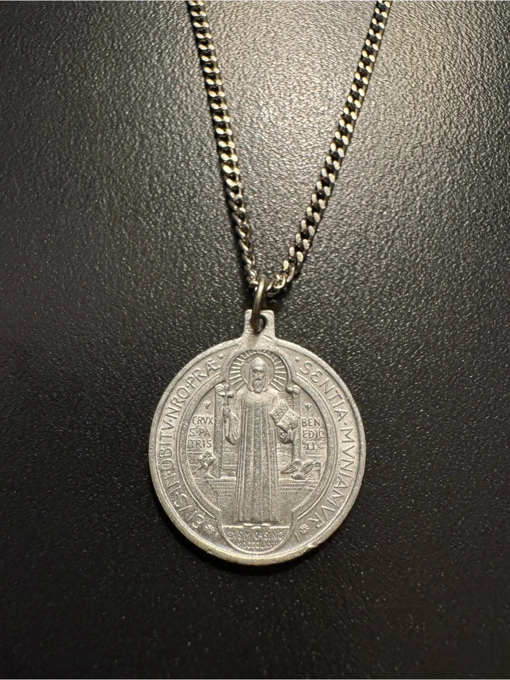 St. Benedict Medal Necklace Silver Tone 18”